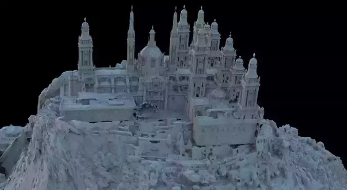 Huge monastery on mountain with bridge