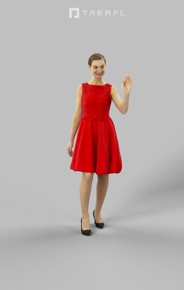 3d crowds and Aspiration a midground waving elegant woman 3D Model Collection_14