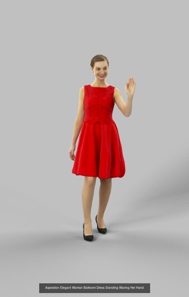 3d crowds and Aspiration a midground waving elegant woman 3D Model Collection_1
