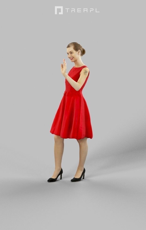 3d crowds and Aspiration a midground waving elegant woman 3D Model Collection_15