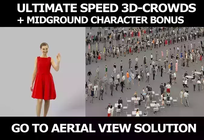 3d crowds and Aspiration a midground waving elegant woman  3D Model Collection