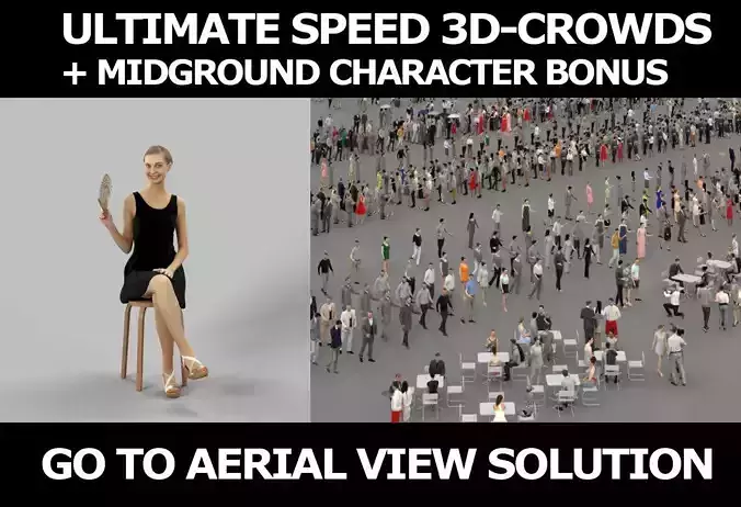 Sitting woman Aspiration fan midground and full 3d crowds 3D Model Collection