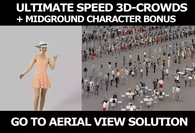 3d crowds and Aspiration in hat midground walking casual woman  3D Model Collection