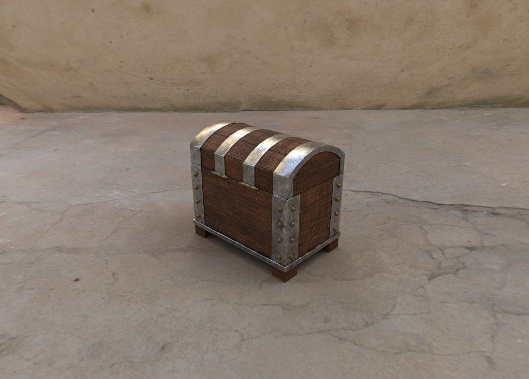Wood Iron Chest Low-poly 3D model_10