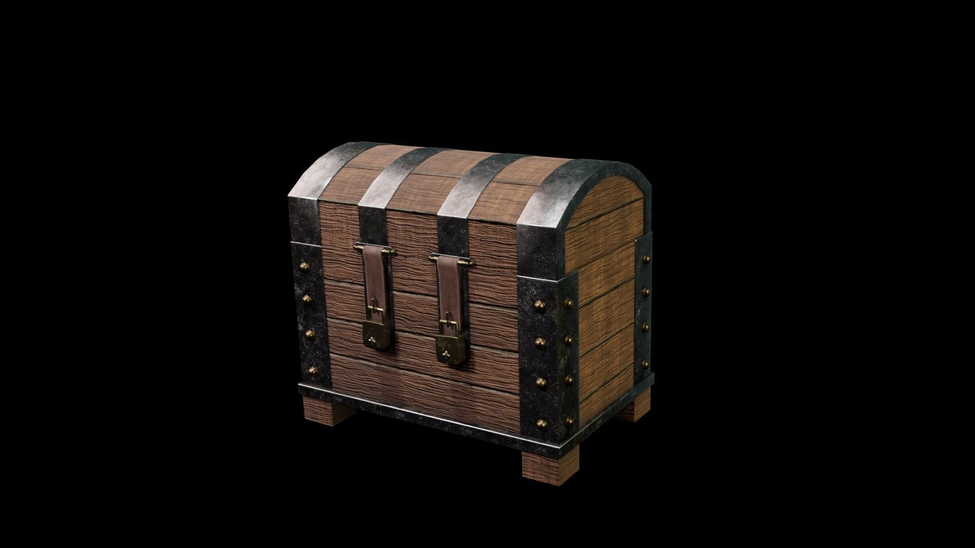 Wood Iron Chest Low-poly 3D model_1
