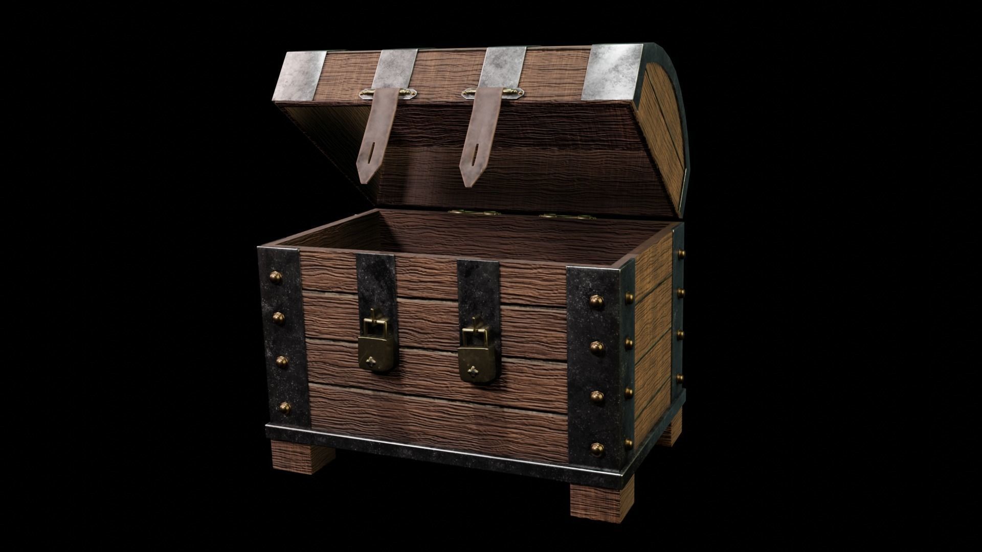 Wood Iron Chest Low-poly 3D model_4