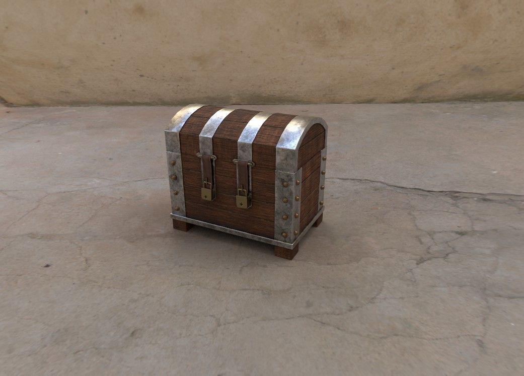 Wood Iron Chest Low-poly 3D model_9