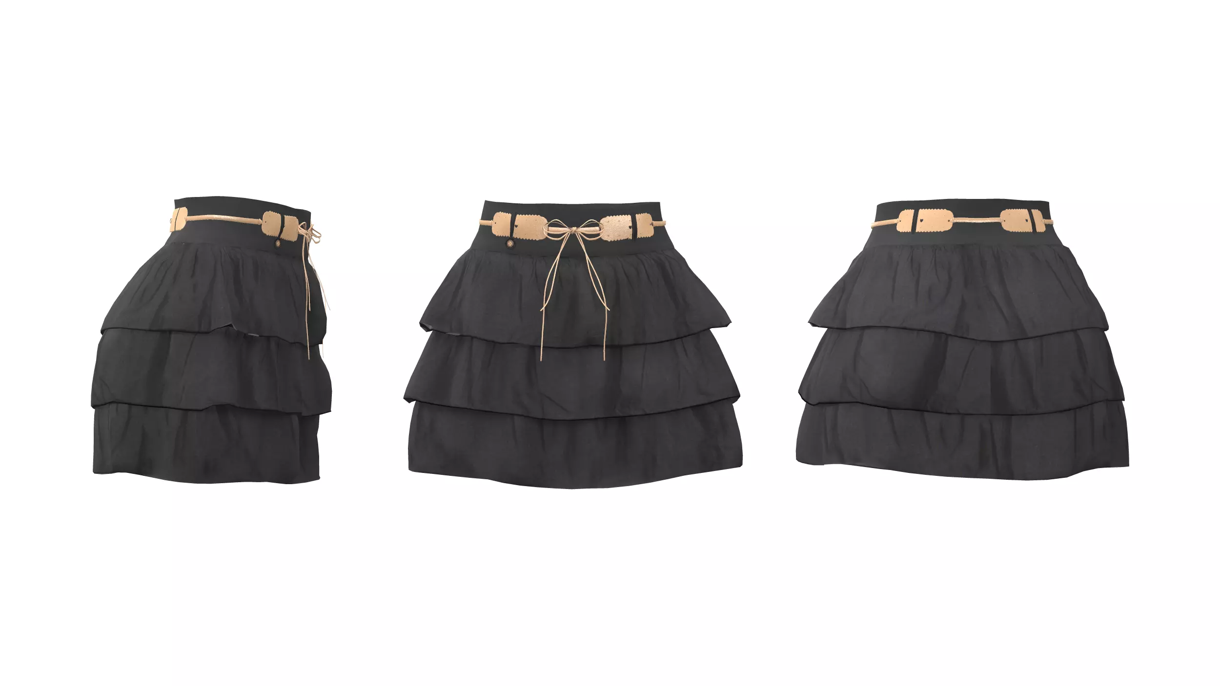Black Mini Skirt With Belt Low-poly 3D model_0