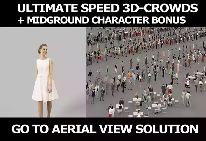 3d crowds Aspiration midground casual walking woman 3D Model Collection