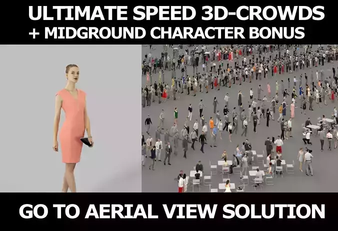 3d crowds Beauty and a midground walking elegant woman 3D Model Collection