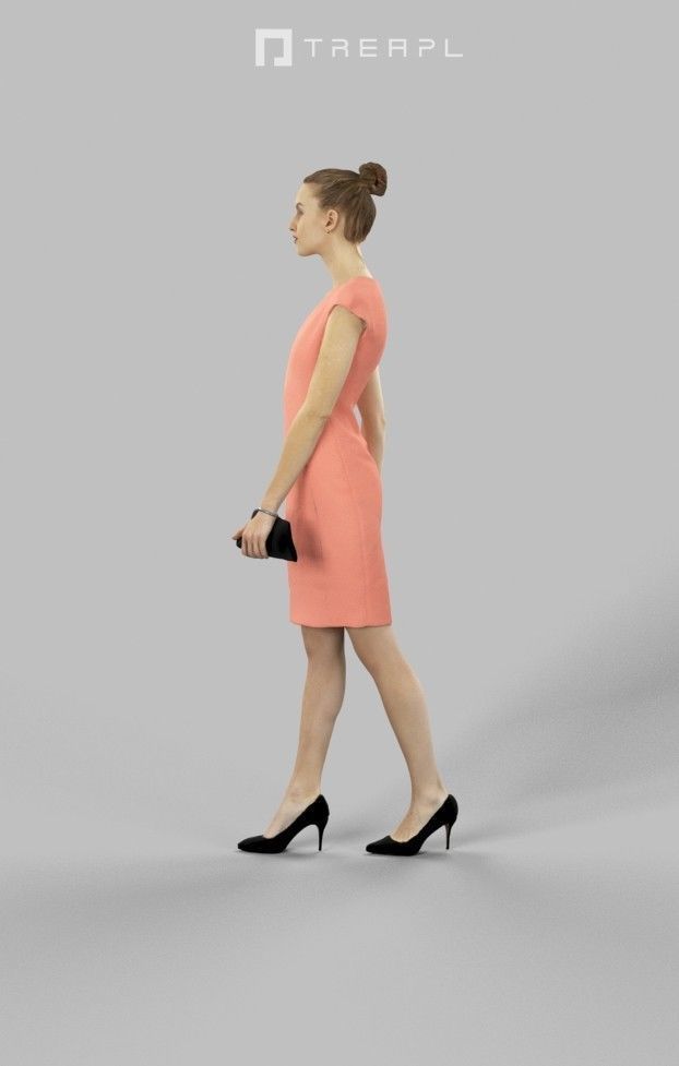 3d  crowds and Beauty a foreground elegant walking woman  3D Model Collection_14