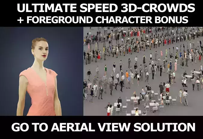 3d  crowds and Beauty a foreground elegant walking woman  3D Model Collection