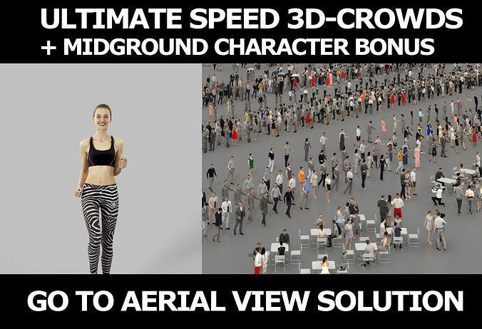 3d people crowds and Beauty jogging girl midground running woman 3D Model Collection