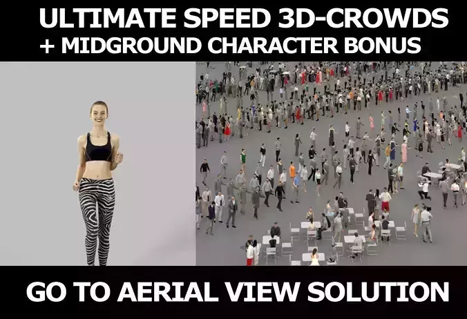 3d people crowds and Beauty jogging girl midground running woman 3D Model Collection
