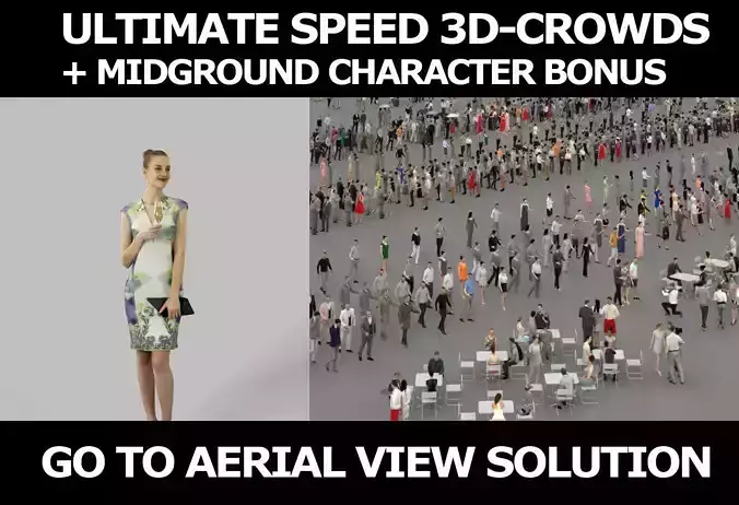 3d crowds and Beauty with champagne a midground elegant woman 3D Model Collection