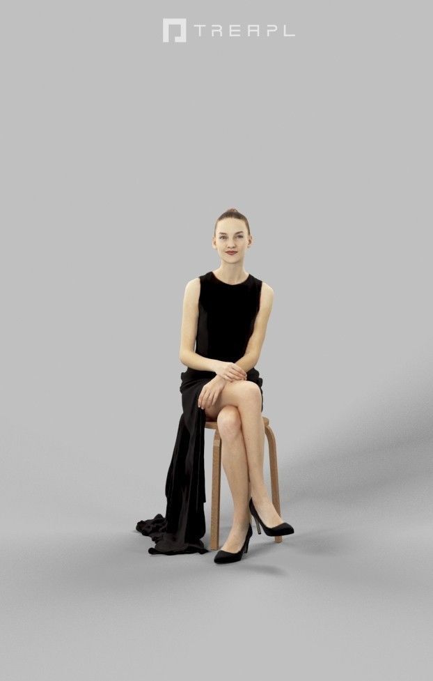 3d people crowds and a midground Beauty elegant sitting woman 3D Model Collection_14