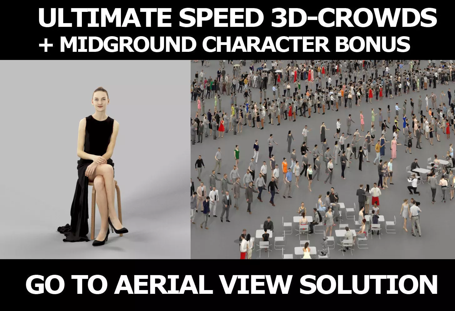 3d people crowds and a midground Beauty elegant sitting woman 3D Model Collection_0
