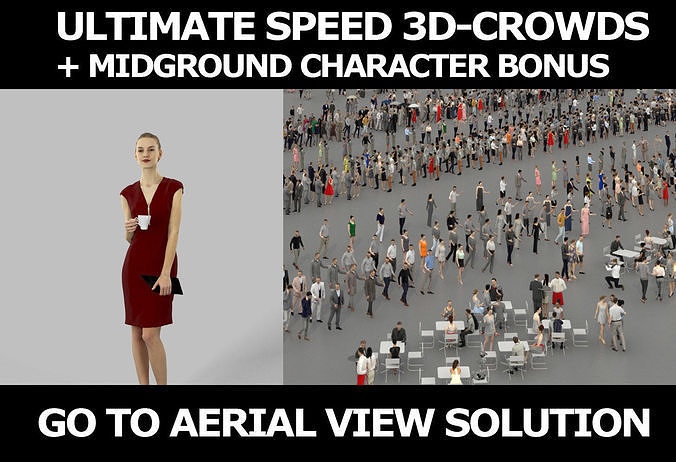 3d crowds and midground Beauty coffee cup elegant event woman  3D Model Collection