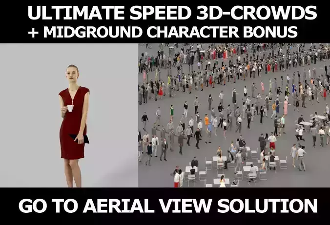 3d crowds and midground Beauty coffee cup elegant event woman  3D Model Collection