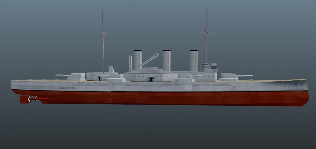 BattleShip warship Low-poly 3D model_3