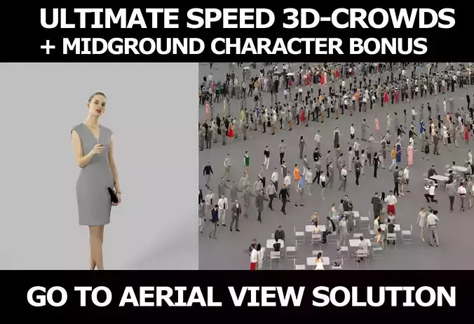 3d crowds midground Beauty elegant pointing woman  3D Model Collection