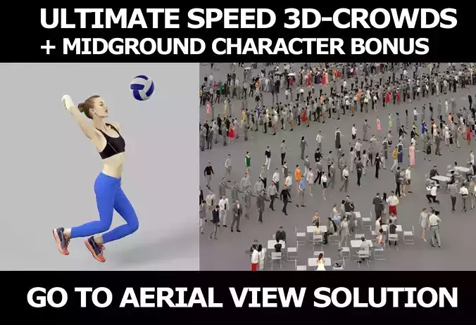 3d crowds and Beauty a midground sports woman volleyball girl 3D Model Collection
