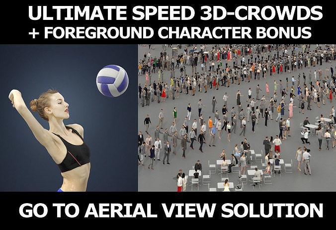 3d crowds and Beauty a foreground sports woman volleyball girl 3D Model Collection