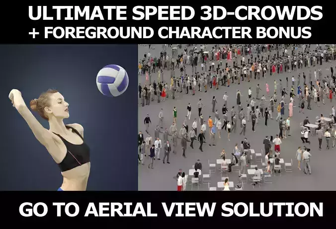 3d crowds and Beauty a foreground sports woman volleyball girl 3D Model Collection