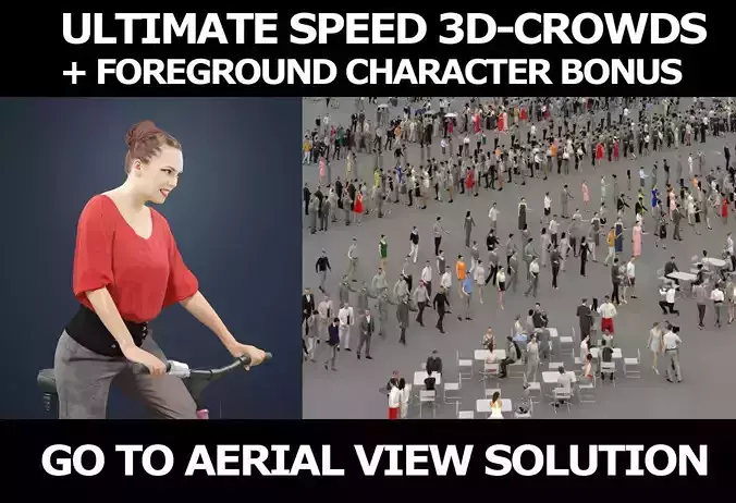 3d people crowds and Dream bike a foreground cycling woman 3D Model Collection