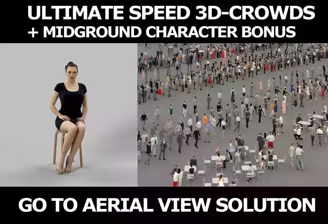 3d crowds and midground Dream audience sitting woman  3D Model Collection