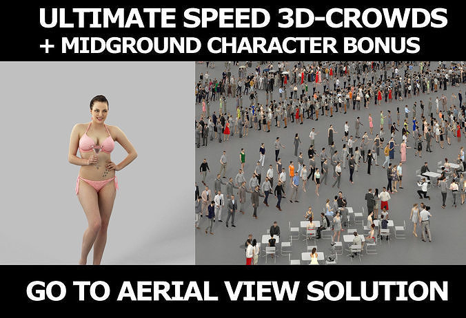 3d  crowds and Dream Martini a midground voluptuous beach woman  3D Model Collection