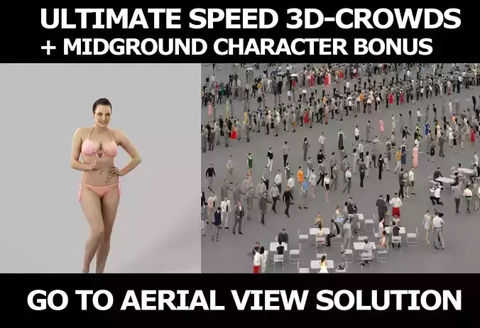 3d  crowds and Dream Martini a midground voluptuous beach woman  3D Model Collection