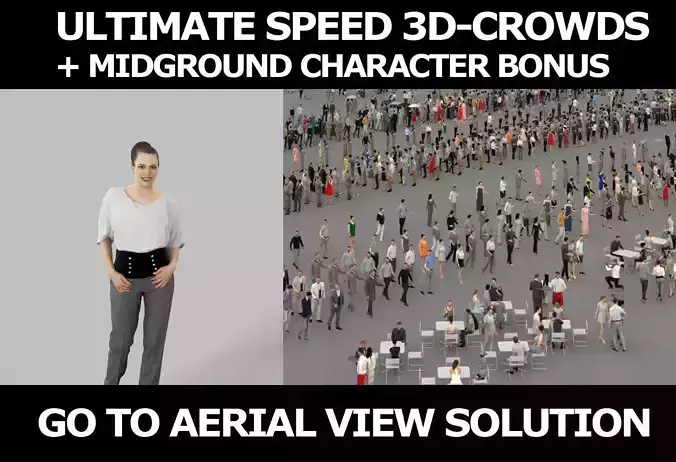 3d crowds and Dream in pants a midground walking elegant woman 3D Model Collection