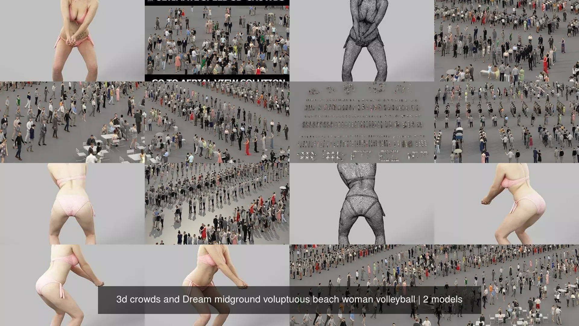 3d crowds and Dream midground voluptuous beach woman volleyball 3D Model Collection_1