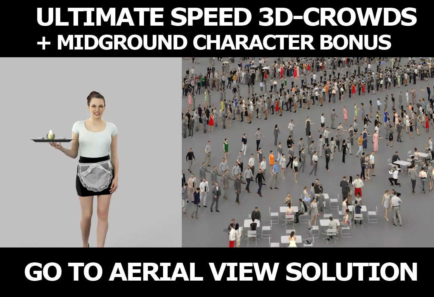 3d crowds and Dream a midground waitress walking 3D Model Collection_0