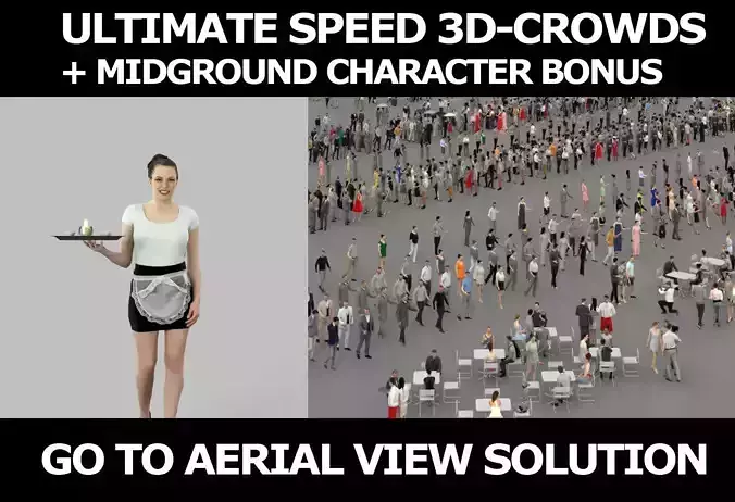 3d crowds and Dream a midground waitress walking  3D Model Collection