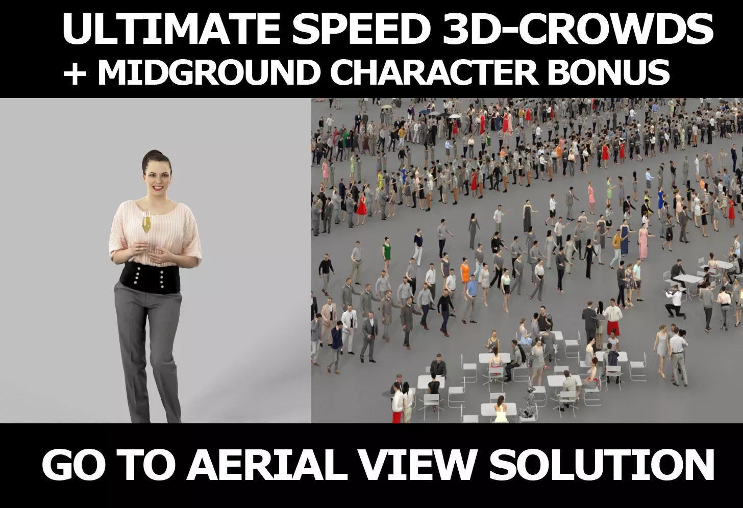 3d crowds and Dream in pants champagne midground elegant woman 3D Model Collection_0