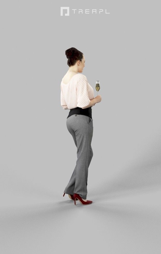3d crowds and Dream in pants champagne midground elegant woman 3D Model Collection_12