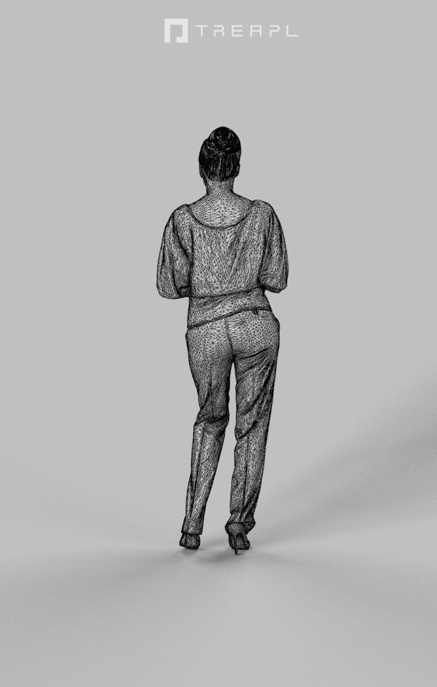 3d crowds and Dream in pants champagne midground elegant woman 3D Model Collection_19