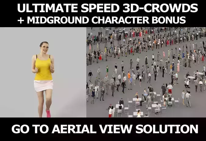 3d crowds and Dream midground voluptuous running woman 3D Model Collection
