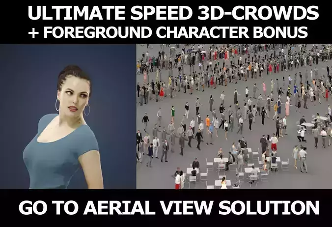 3d crowds and Dream turning a foreground elegant woman  3D Model Collection