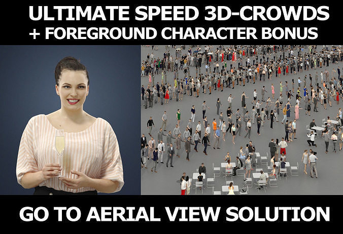 3d crowds and Dream pants champagne a foreground elegant woman 3D Model Collection