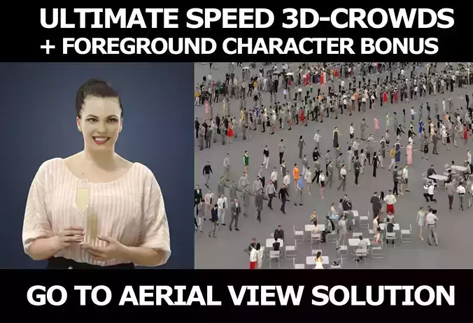3d crowds and Dream pants champagne a foreground elegant woman 3D Model Collection