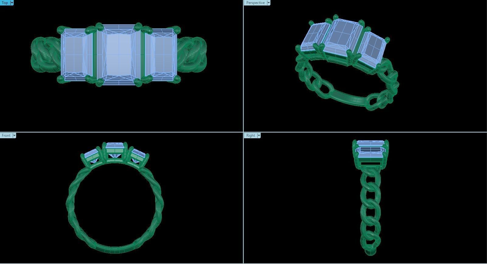 Octagonal Gems Chain Ring 3D print model_1