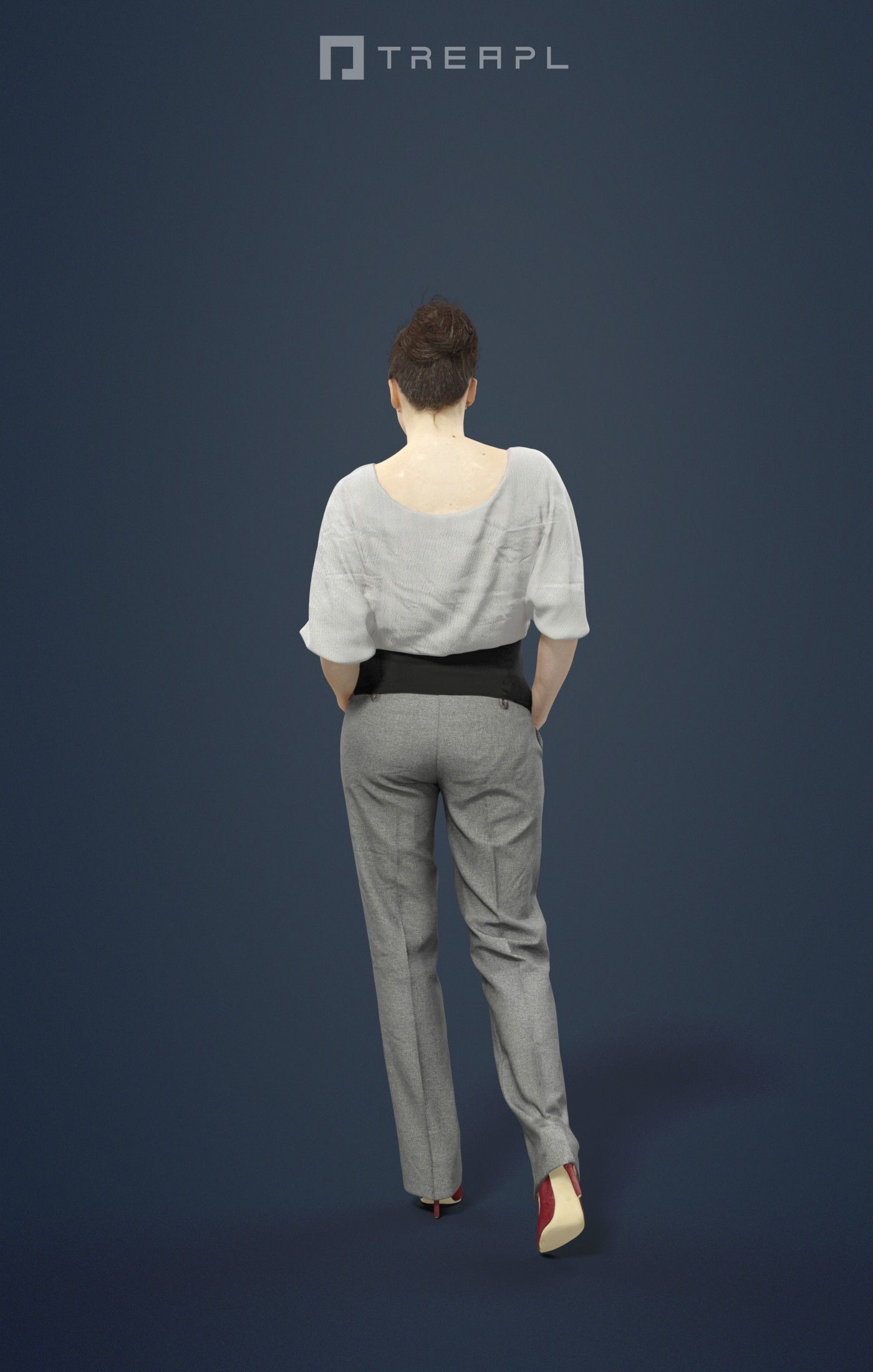 3d  crowds and Dream pants a foreground elegant walking woman  3D Model Collection_21