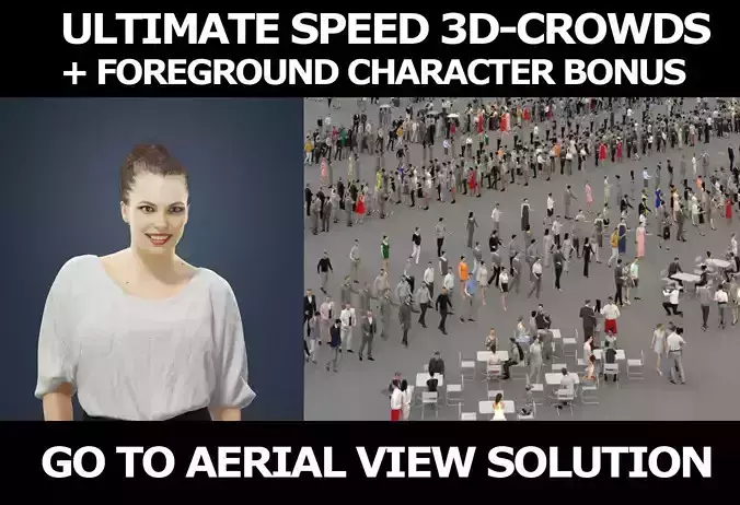 3d  crowds and Dream pants a foreground elegant walking woman  3D Model Collection