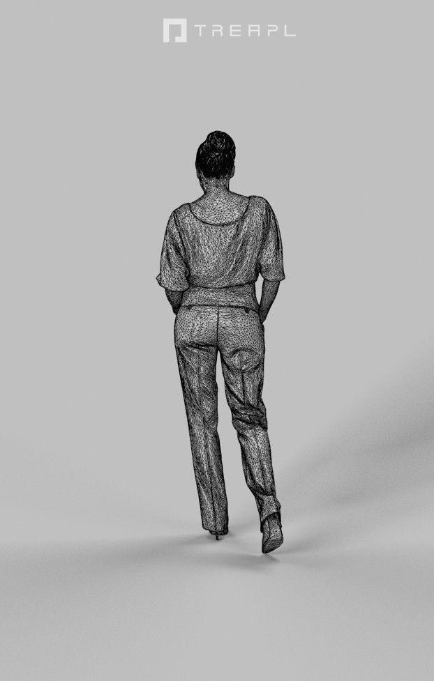 3d  crowds and Dream pants a foreground elegant walking woman  3D Model Collection_18