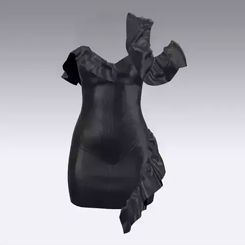 LEATHER DRESS BLACK ruffled