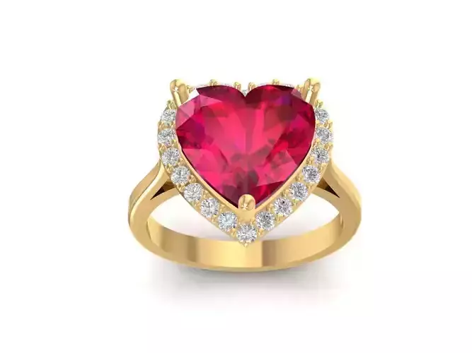 Heart Ruby Diamond Halo Ring 3D Model 1498