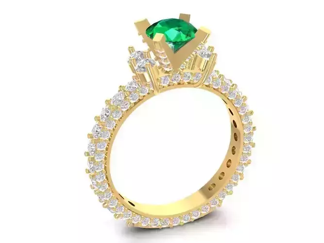 Elegant Emerald Round Cut Diamond Engagement Ring 3D Model 1500